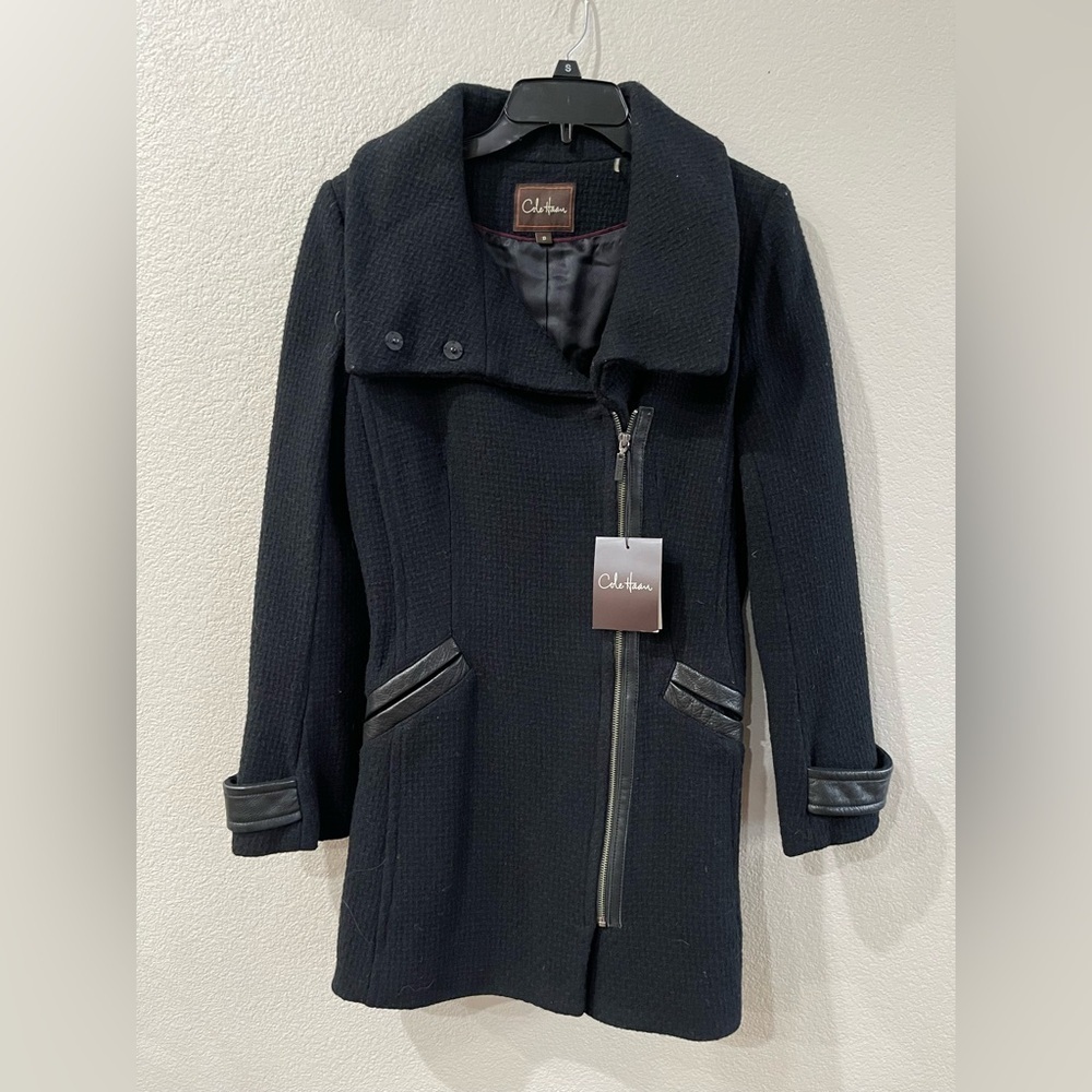 Cole Haan black leather trim jacket size 10